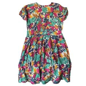 VINTAGE Colorayons Women Midi Dress 14 Multicolor Floral Fit Flare Button Short
